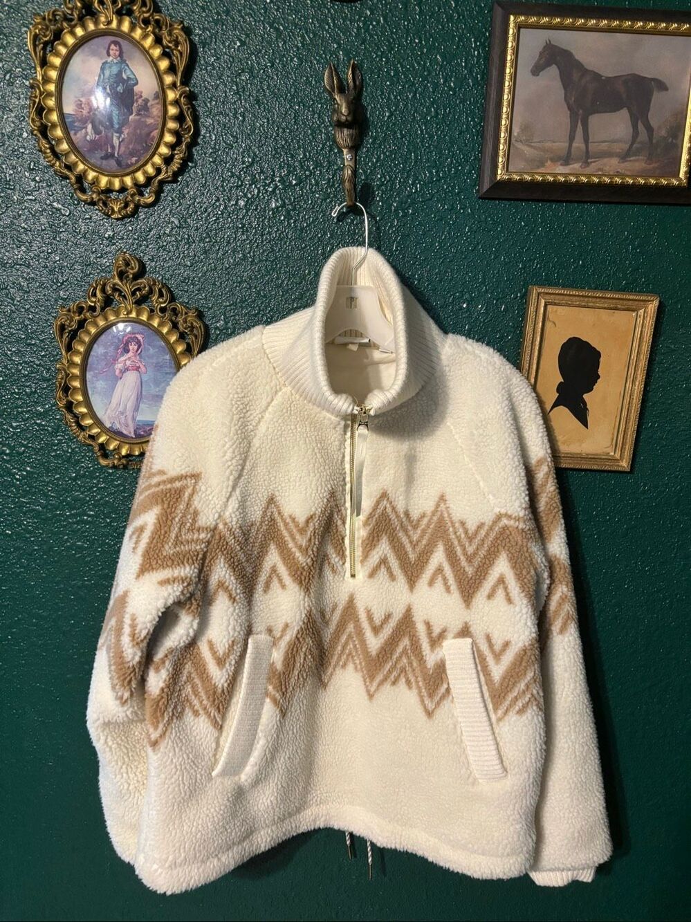 Varley Hendrik Half-Zip Sherpa Egret Cream Tan Jacket Womens Size Small